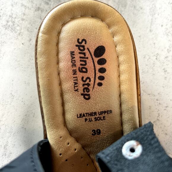 Spring Step Slingback Wedge Slip On Black Leather Sandals WMNS US8 EU39 Comfort - Picture 7 of 8